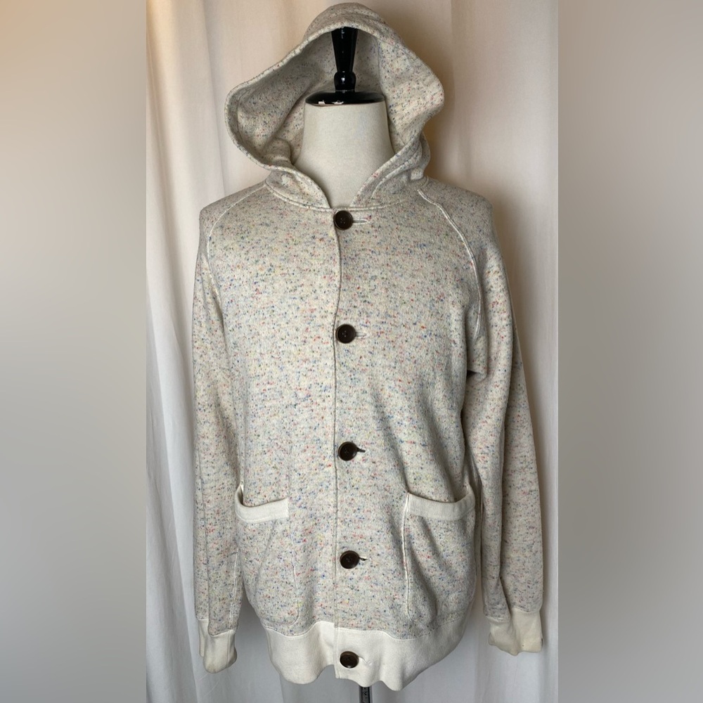 A Bathing Ape Bape Knitted Jacket Hoodie Button Up XL Beige Rainbow Japan